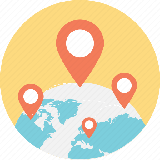 Global location, global navigation, global positioning system, globe and pointers, location markers icon - Download on Iconfinder