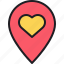 heart, pin, love, map, location 