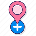 add, location, map, pin