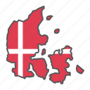 denmark, map, flag, country, travel, geography, contour