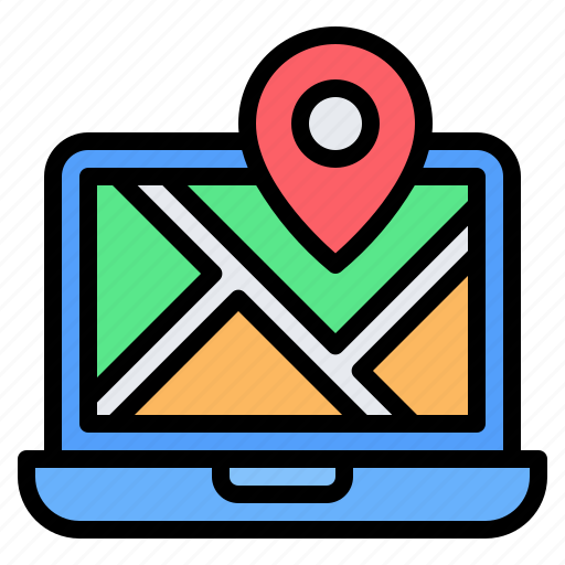 Laptop, map, gps, location, placeholder, route, street map icon - Download on Iconfinder