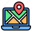 laptop, map, gps, location, placeholder, route, street map 