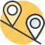 location pins, location pointers, map locator, travel distance, travelling points 