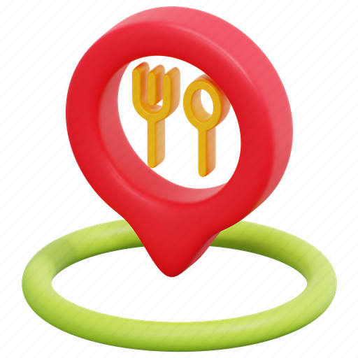 Food, restaurant, pin, placeholder, map, point, maps 3D illustration - Download on Iconfinder