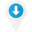 down, geolocation, location, map, pin 