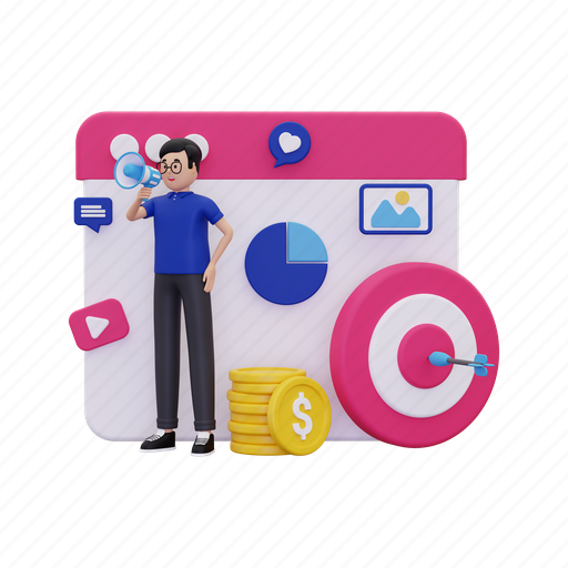 Marketing, seo, promotion, website, money, business, ads 3D illustration - Download on Iconfinder