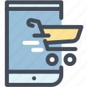 cart, ecommerce, mobile, phone, shop online, shopping bag, store app