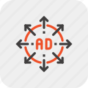 ad, advertisement, arrow, expand, marketing, promotion, target