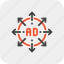 ad, advertisement, arrow, expand, marketing, promotion, target 