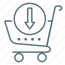 arrow, cart, download, ecommerce, marketing, shopping, trolley 