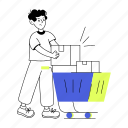 person shopping, shopping trolley, shopping cart, purchase products, person purchasing 
