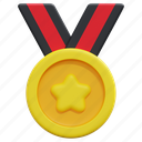 medal, star, badge, sport, award, prize, ribbon, 3d 