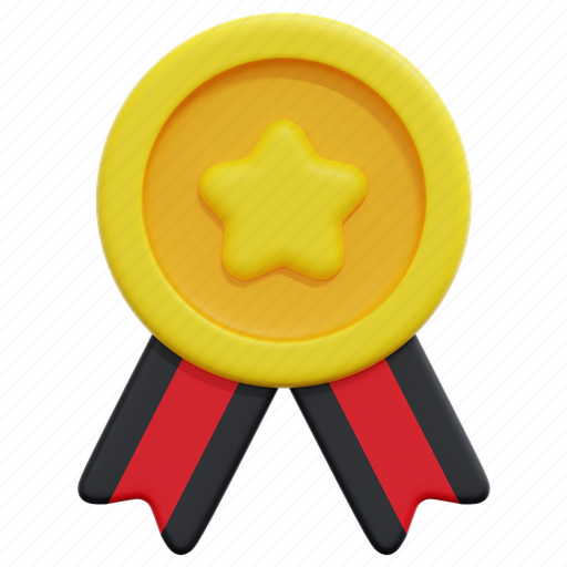 Medal, badge, star, sport, award, prize, ribbon 3D illustration - Download on Iconfinder