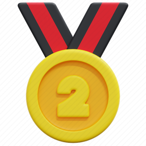 Medal, place, second, award, winner, prize, ribbon 3D illustration - Download on Iconfinder