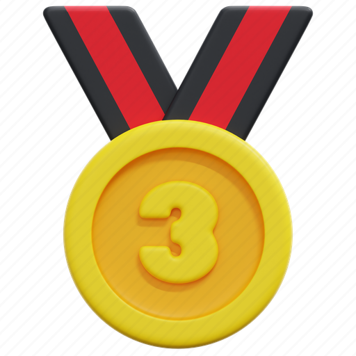 Medal, place, third, award, winner, prize, ribbon 3D illustration - Download on Iconfinder