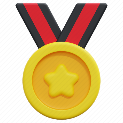 Medal, star, badge, sport, award, prize, ribbon 3D illustration - Download on Iconfinder