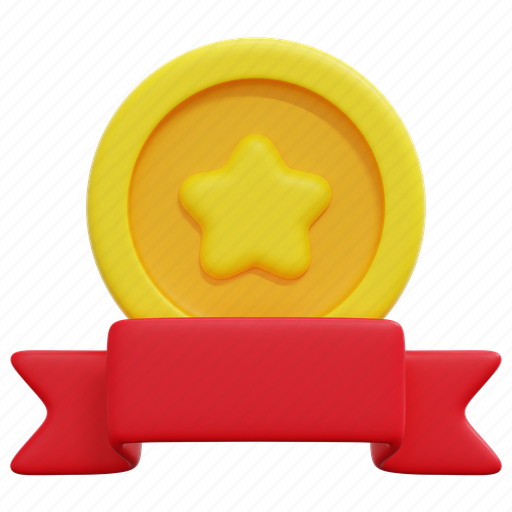 Medal, star, symbol, sport, award, prize, ribbon 3D illustration - Download on Iconfinder