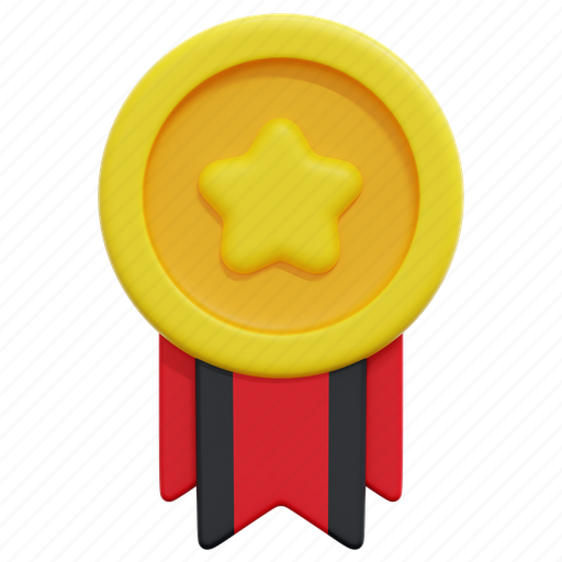 Medal, symbol, star, sport, award, prize, ribbon 3D illustration - Download on Iconfinder