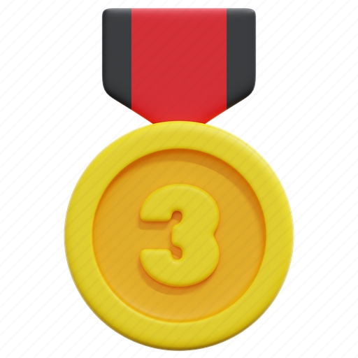 Medal, third, place, award, winner, prize, ribbon 3D illustration - Download on Iconfinder