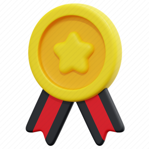 Medal, badge, star, sport, award, ribbon, prize 3D illustration - Download on Iconfinder