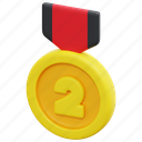medal, second, place, award, prize, winner, ribbon, 3d