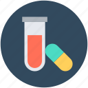 capsule, lab test, medication, sample tube, test tube