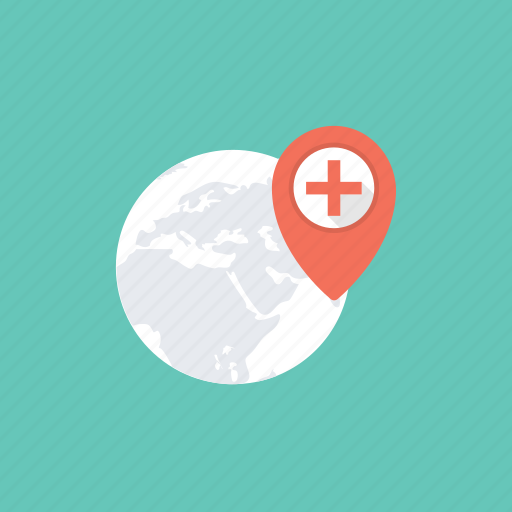 Global health location, global hospital, global medical location, global with medical pin, medical location icon - Download on Iconfinder