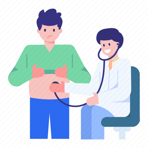 Tummy checkup, stomach checkup, treatment, patient checkup, medical checkup illustration - Download on Iconfinder