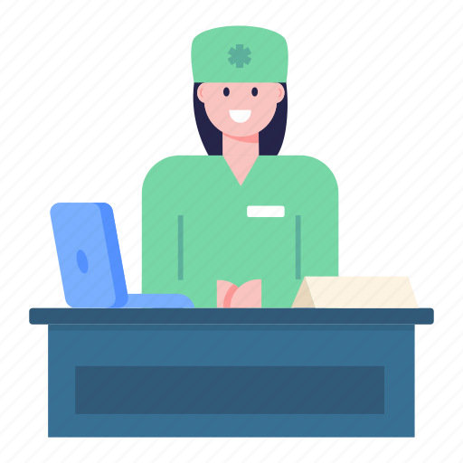 Front desk, receptionist, hospital reception, help desk, hospital receptionist illustration - Download on Iconfinder