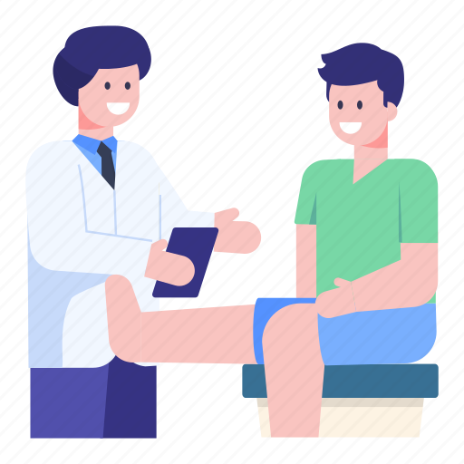 Clinic, doctor checkup, leg checkup, foot checkup, patient and doctor illustration - Download on Iconfinder