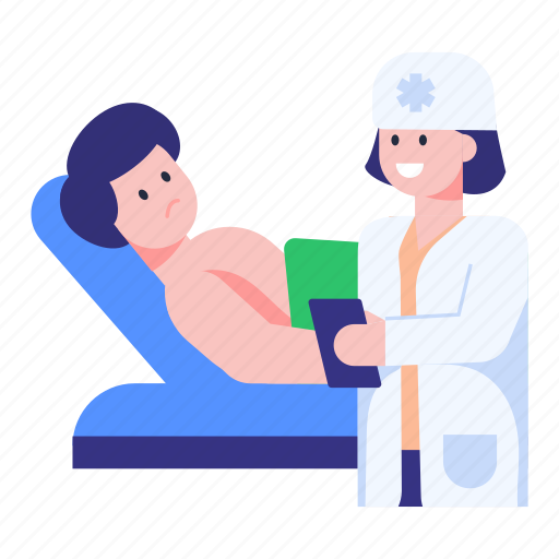 Visiting nurse, visiting doctor, patient reports check, sick patient, hospital bed illustration - Download on Iconfinder