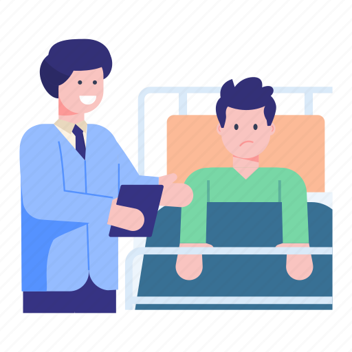 Patient bed, hospital bed, sick patient, doctor patient, patient illustration - Download on Iconfinder