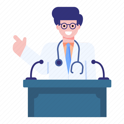 Orator, doctor speech, dais, doctor presentation, doctor lecture illustration - Download on Iconfinder
