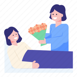 bouquet, flowers to patient, hospital bed, patient bed, roses for patient 