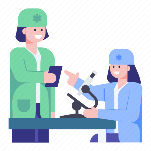 Microscopic research, medical lab, doctors discussion, doctors, medicos illustration - Download on Iconfinder