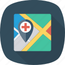 direction, hospital, location, map, pin