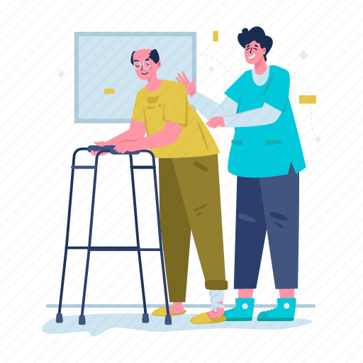 Elderly, medical, treatment, recovery, walking, nurse, healthcare illustration - Download on Iconfinder