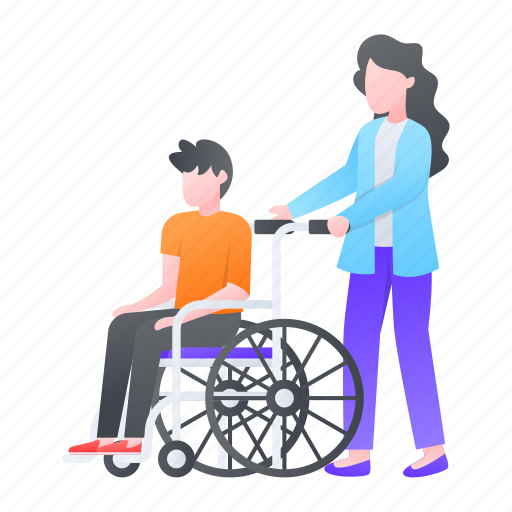 Nurse, medical, healthcare worker, handicapped, wheelchair, patient illustration - Download on Iconfinder