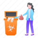 waste disposal, medical, radio active, garbage can, gloves, waste bin 