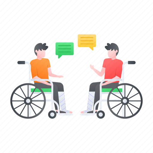 Handicapped, wheelchair, persons, people, disable, talking, conversation illustration - Download on Iconfinder