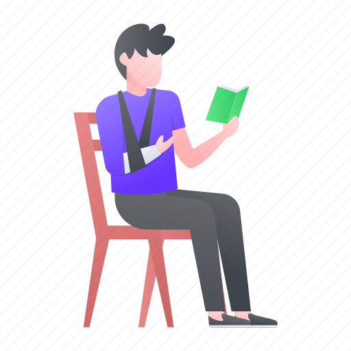 Injured person, reading, book, novel, broken arm, sitting, handicapped illustration - Download on Iconfinder