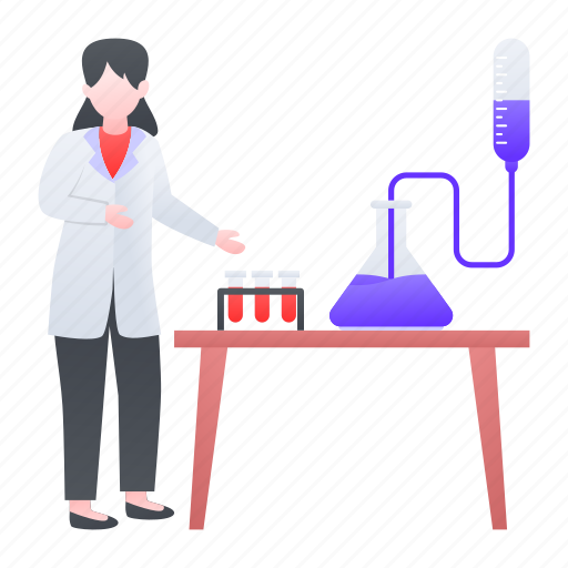 Female, scientist, experiment, test tube, laboratory, researcher, healthcare illustration - Download on Iconfinder