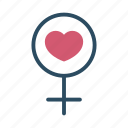 female, gender, gender symbol, heart, sex, woman, love