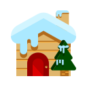 christmas, cottage, merry, snow, tree, wood, wooden