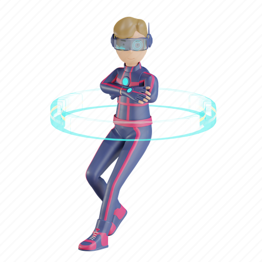 Artificial intelligence, metaverse, simulation, virtual reality, vr, 3d character, cool pose 3D illustration - Download on Iconfinder