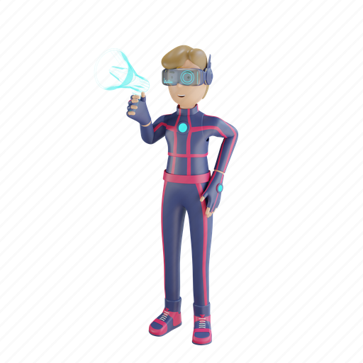 3d character, metaverse, virtual reality, simulation, artificial intelligence, vr, megaphone 3D illustration - Download on Iconfinder