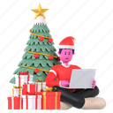 work and sit on the floor beside the christmas tree, working, christmas tree, online, gift, christmas, xmas, merry christmas, celebration 