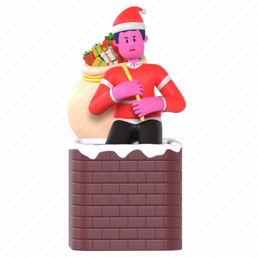 Enter the chimney carrying gifts, santa claus, surprise, gift, present, christmas, xmas 3D illustration - Download on Iconfinder