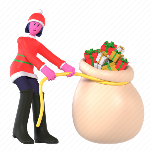 Heavy gift bags are pulled, santa claus, share gifts, gift, present, christmas, xmas 3D illustration - Download on Iconfinder