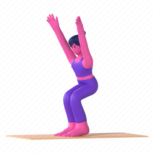 Chair pose, utkatasana, yoga, yoga pose, meditation, wellness, relaxation 3D illustration - Download on Iconfinder